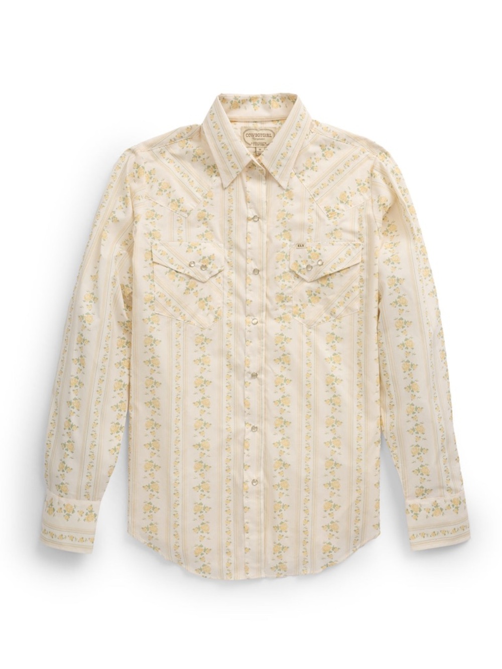 Ely Cattleman Cream and Yellow Floral Western Snap Shirt Women’s sz XL